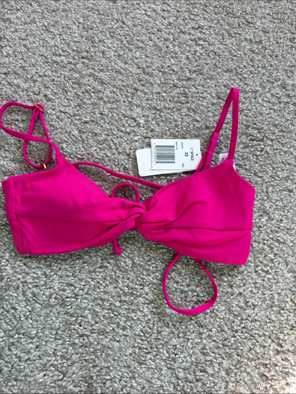 l*space Ringo Hot Pink Twist-Front Lace up Back Bikini Top